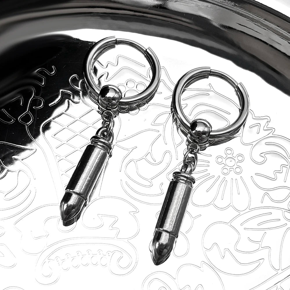 Hiphop Bullet Punk Rock Ear Clip For Men Women Stainless Steel Silver Color Party Hottie Hoop Dangle Earrings Male Jewelry
