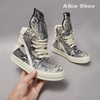 PENDRA Python Ash Grey Python-Embossed Leather High-Top Platform Ankle Boots