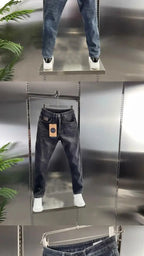 New Men's Jeans Slim-fitting Small Feet High-end Blue-gray Washed Casual Blue Long Slim Fit Work Stretch Cowboy Man Pants