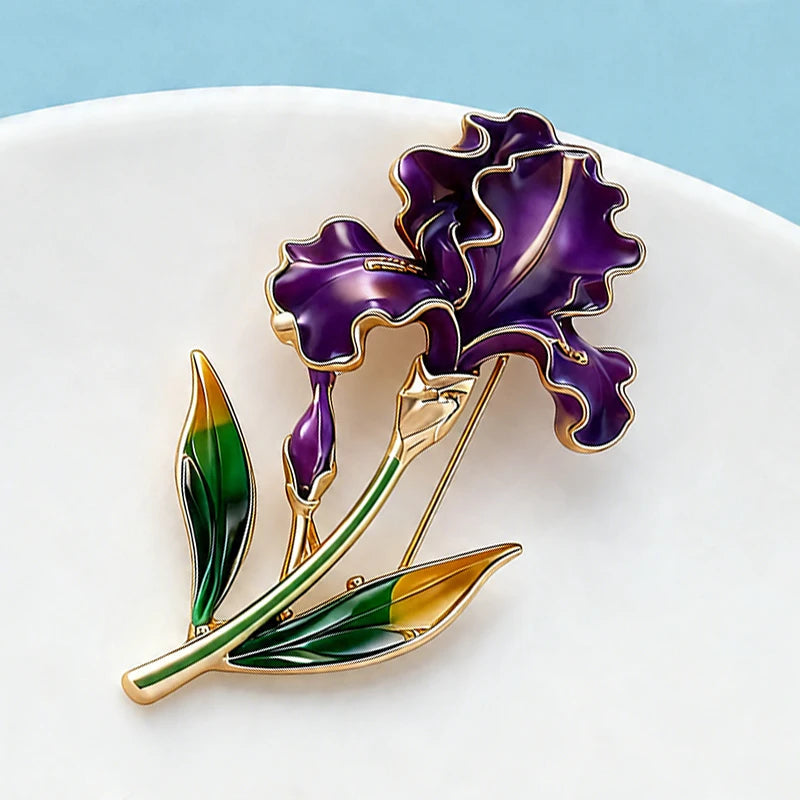 PENDRA Iriselle November Birthday Enamel Iris Brooch