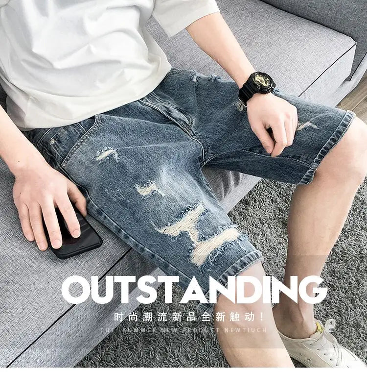 PENDRA Denim Washed Distressed Pants