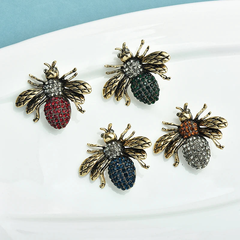 Wuli&baby Vintage Bee Brooches For Women Unisex 4-color Rhinestone Cute Insects Party Casual Brooch Pins Gifts