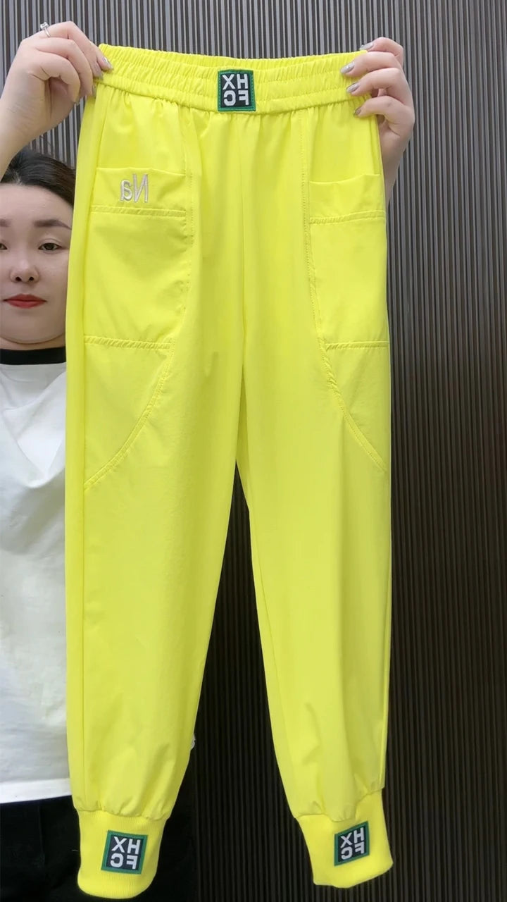 Fashion Summer Harem Pants Female 2025 New Letter Women's Sports Pants Quick Dry Tie Feet Elastic Waist Casual Trousers
