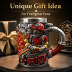 3D Firefighter Resin Mug Creative Fireman Coffee Cup with Hose Handle Fire Truck Relief Collectible Gift