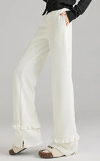 Solid corduroy micro flared pants women's winter wide leg casual high waisted narrow version straight leg sweatpants