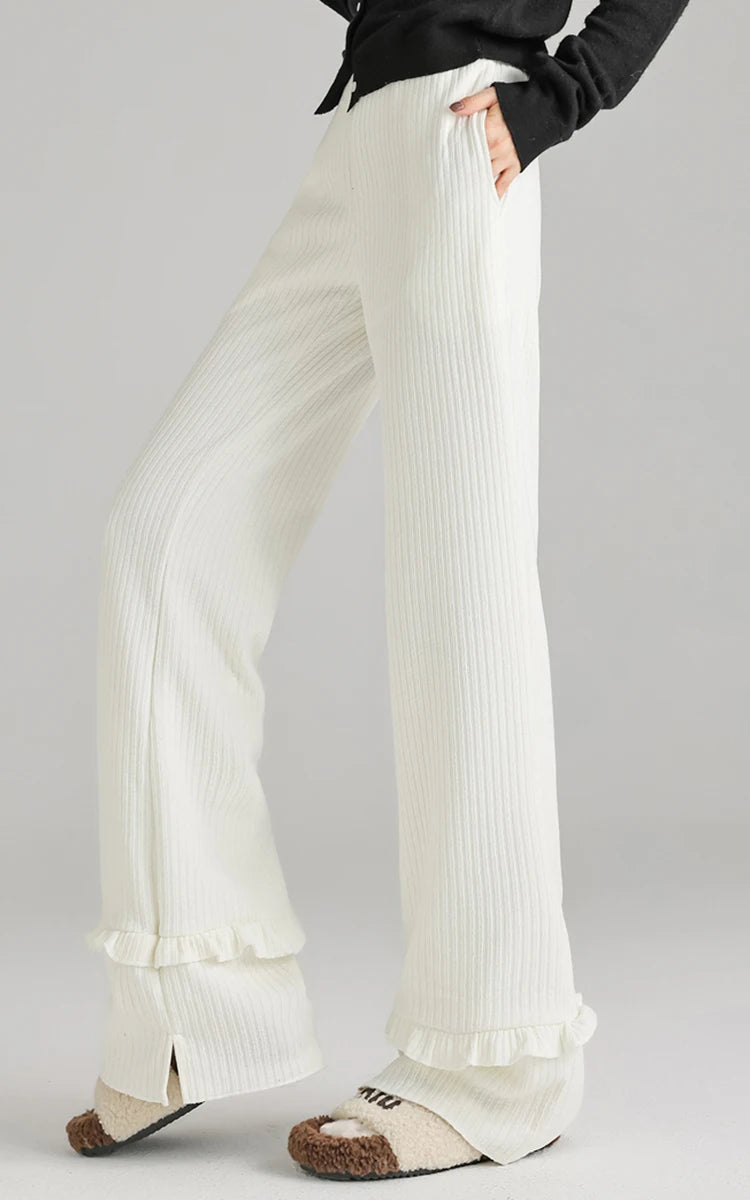 Solid corduroy micro flared pants women's winter wide leg casual high waisted narrow version straight leg sweatpants