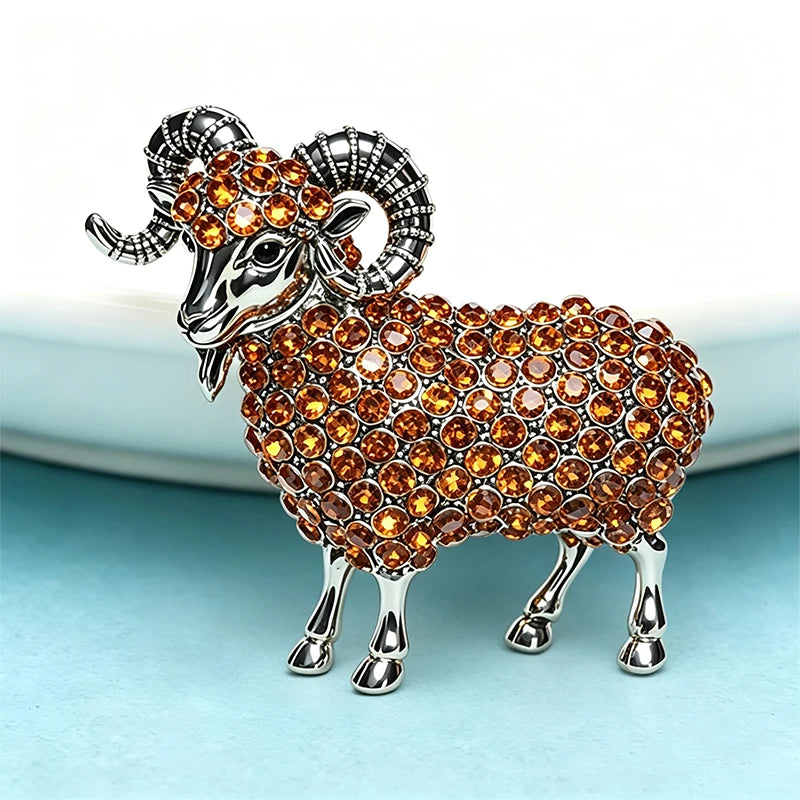 PENDRA Highland Rhinestone Goat Brooch