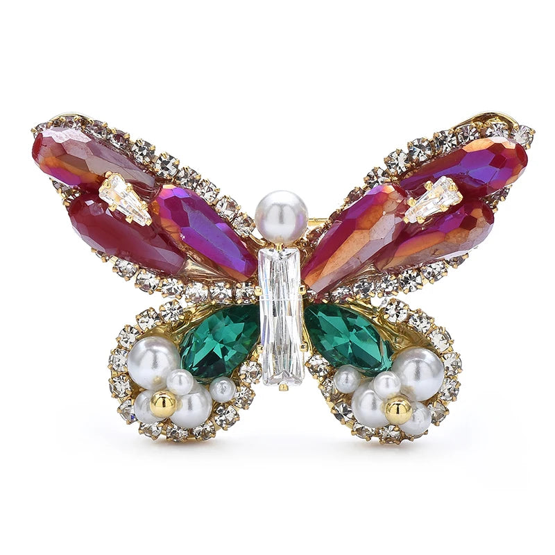 Wuli&baby Pearl 3 Colors Handmade Czech Rhinestone Butterfly Brooch Pin Quality Jewelry Accessory For Collection