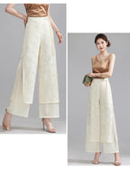Chiffon Wide Wide Trousers Female Elegant Vintage New Pants Summer Thin Split Loose Skirt Pants Women Black Green