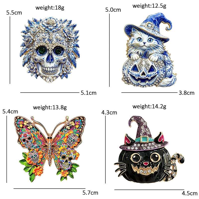 PENDRA Nocturne Pumpkin Skull Ghost Brooch