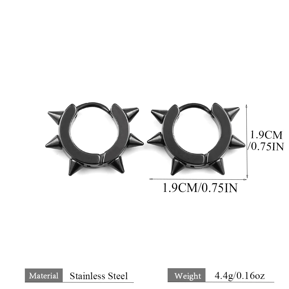 Stainless Steel Spiked Huggie Hoop Earrings for Men Women Black Punk Cone Rivet Spike Clicker Earrings Gothic Rock Jewelry Gift