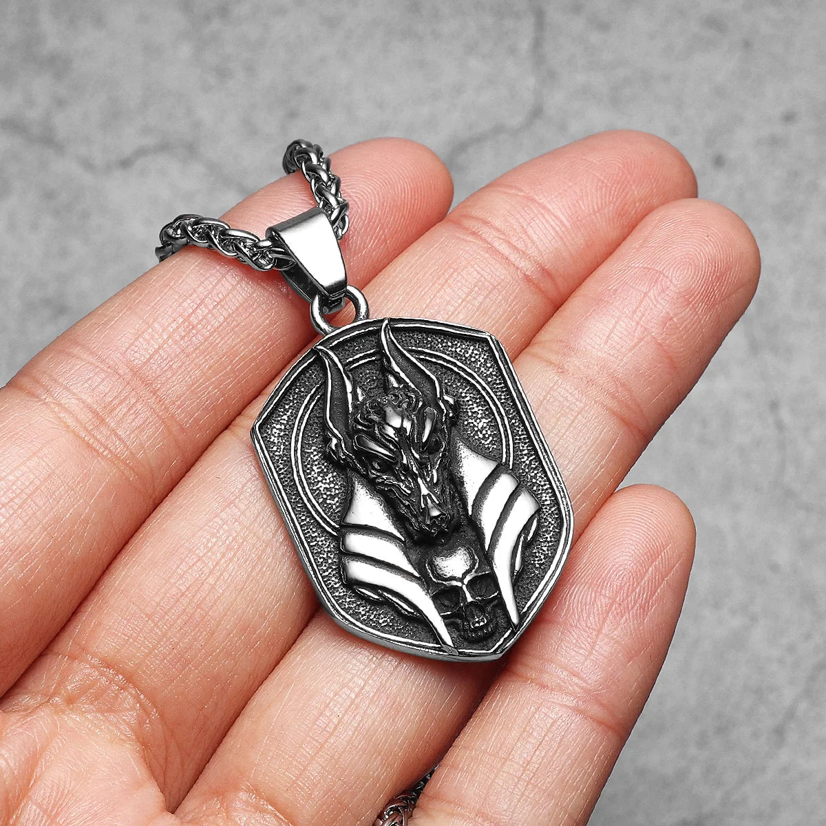 PENDRA Egyptian God Anubis Steel Necklace