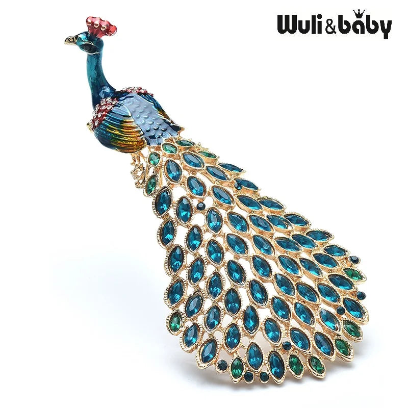 PENDRA Grand Peacock Enamel Bird Brooch