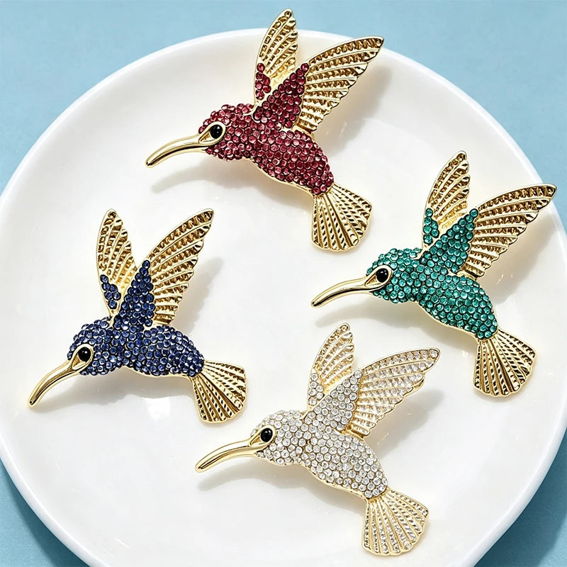 PENDRA Jewel Hummingbird Rhinestone Bird Brooch