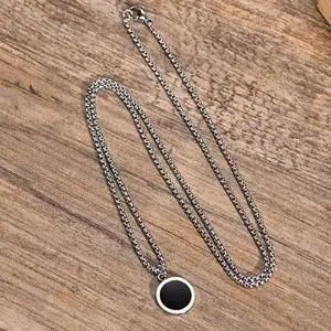 Round Pendant Necklace for Men Boys,Stainless Steel Tiger Eye Natural Stone Pendant Necklaces,Hip Hop Jewelry Gifts