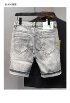 Korean Fashion Kpop Men's Casual Streetwear Boyfriend Designer Denim Shorts with Rabbit Embroidery for Summer Grey Short Jeans