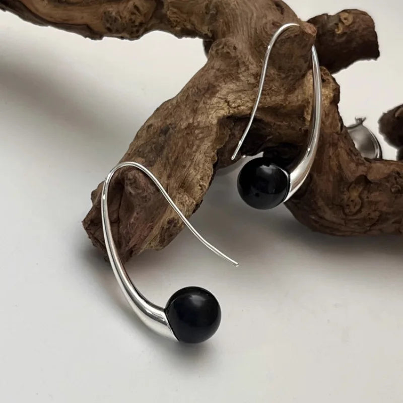 VENTFILLE 925 Sterling Silver Black Agate Earring for Women Girl Design Personality Minimalism Jewelry Gift Dropshipping
