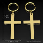 Hip Hop Catholic Cross Hoop Earrings for Women Men Stainless Steel Gold Silver Color Crucifix Statement Earring Jewelry E3476S06