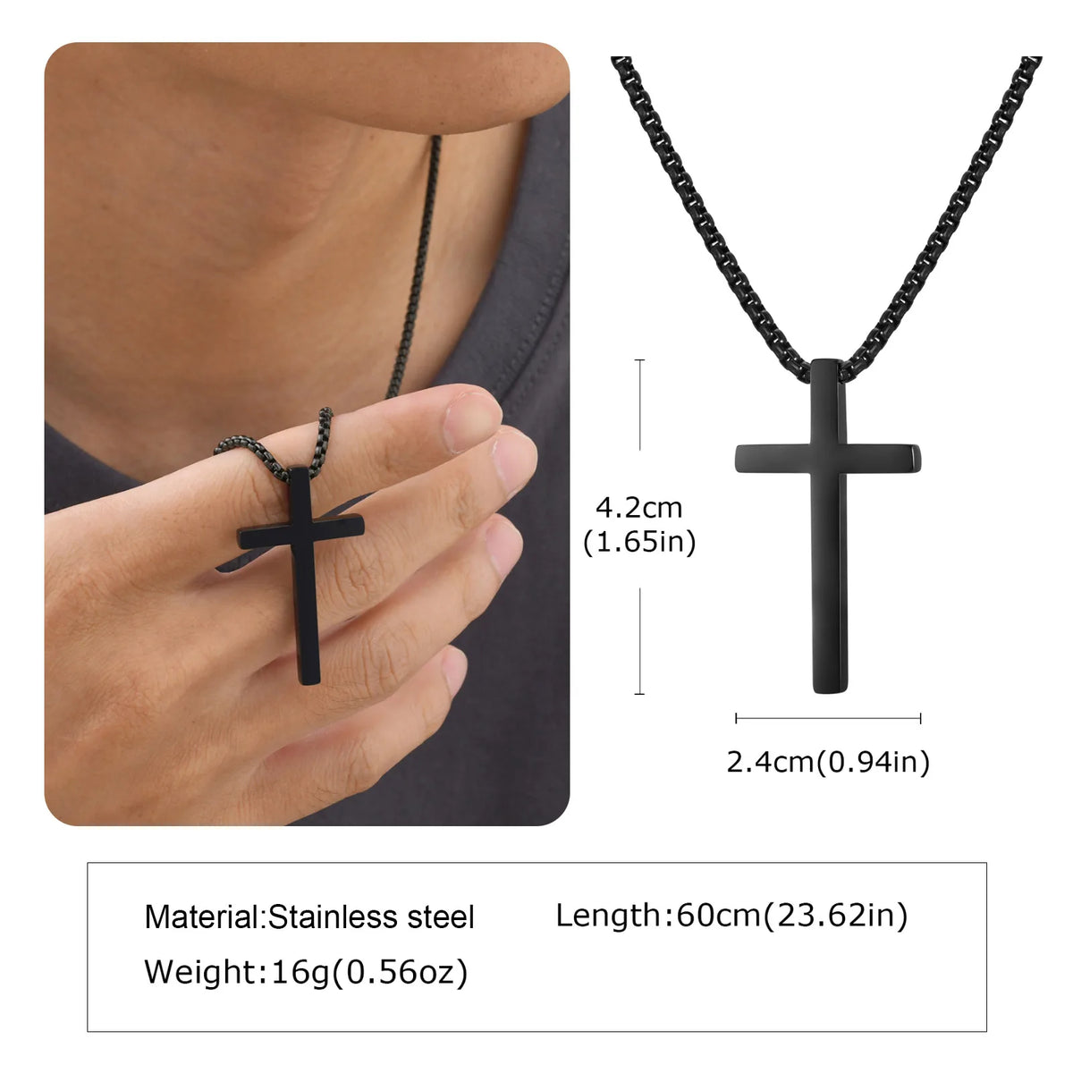 Simple Plain Cross Necklace for Men,Stainless Steel Silver Gold Color Cross Pendant Necklace,Christian Prayer Jewelry Gift