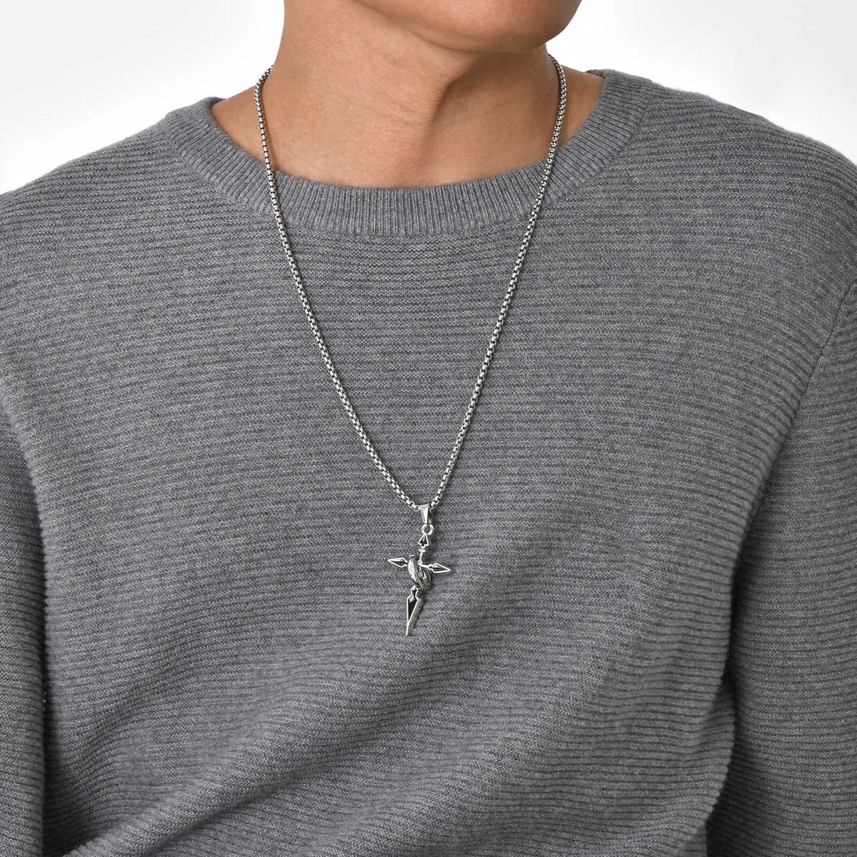 Mens Cross Necklaces,Waterproof Stainless Steel Cross Pendant Collars with Circle Ring,Stylish Christian Prayer Jewelry Gifts