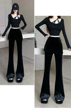 PENDRA Black Velvet Micro Pants