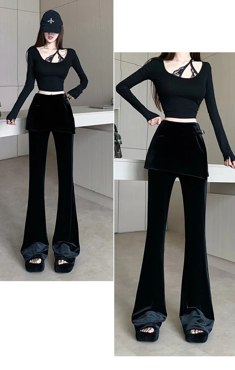 PENDRA Black Velvet Micro Pants