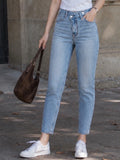 Women's New High-Quality Elastic Front Cross-Button Fit Jeans, Multiple Pockets, Comfort Fit, Suitable for All Seasons, Women's Jeans and Apparel