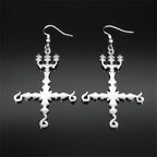 Heavy Metal 666 Music Band Drop Earrings Stainless Steel Black Color Sigil Church of Satan Fork Cross Dangle Earring Jewelry