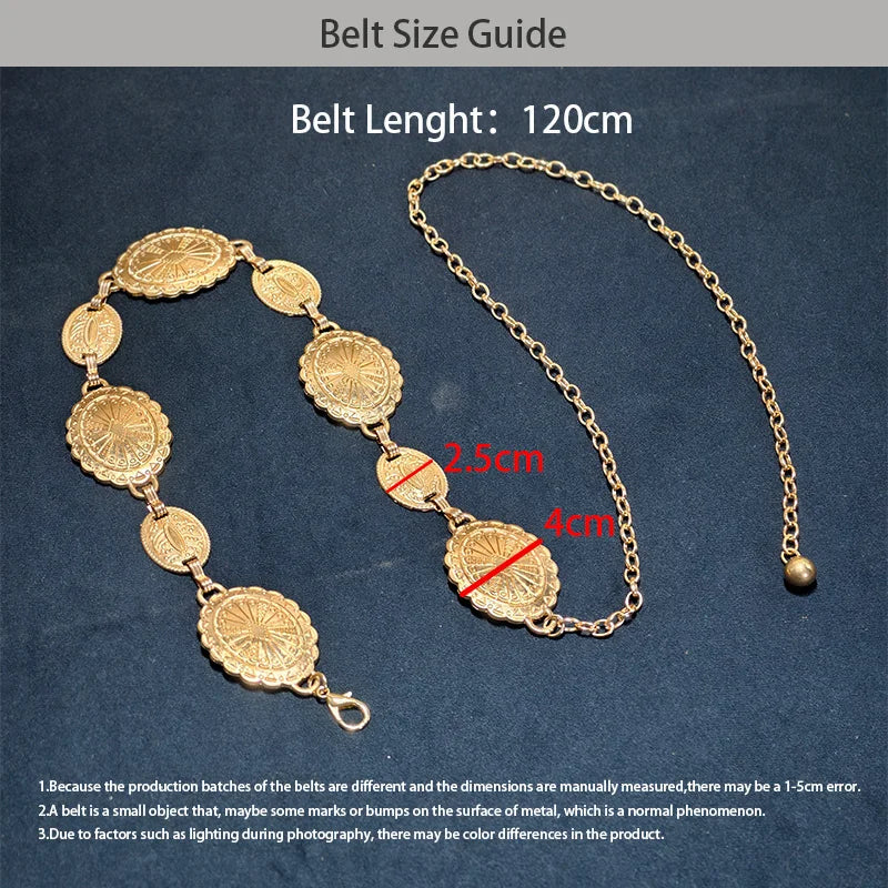 Retro style women's metal waist chain accessories Decorative circle carved chain belt high style accessories