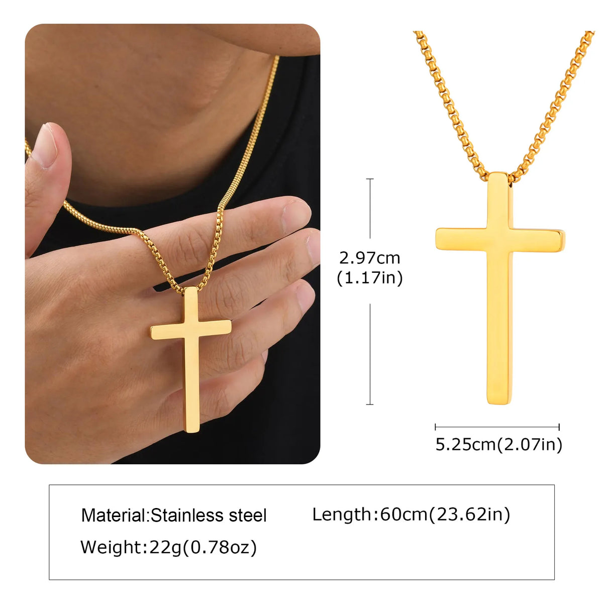 Simple Plain Cross Necklace for Men,Stainless Steel Silver Gold Color Cross Pendant Necklace,Christian Prayer Jewelry Gift