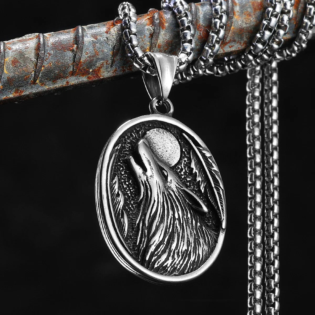 Full Moon Wolf Compass Men Necklaces Stainless Steel Pendant Chain Women Punk Fashion Jewelry New In Accessories Gifts Wholesale