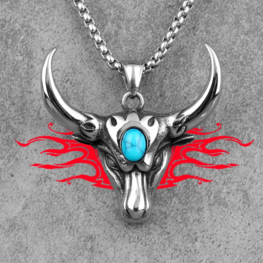 PENDRA Bullfight Bull Head Steel Necklace