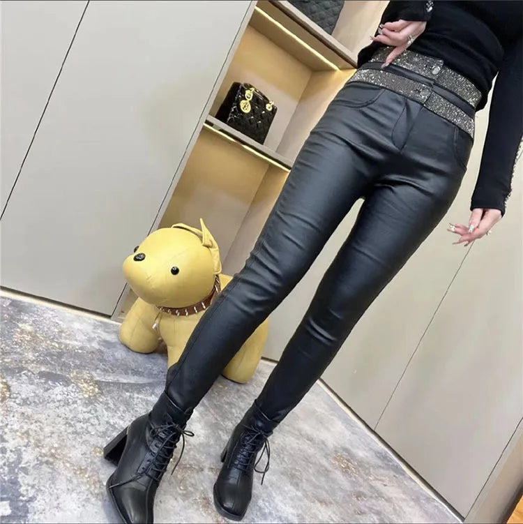 PENDRA Waist Leather Diamond Pants