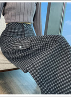 American style woolen plaid cargo pants women's autumn winter new plush casual versatile loose machete wide leg pants