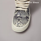 PENDRA Python Ash Grey Python-Embossed Leather High-Top Platform Ankle Boots