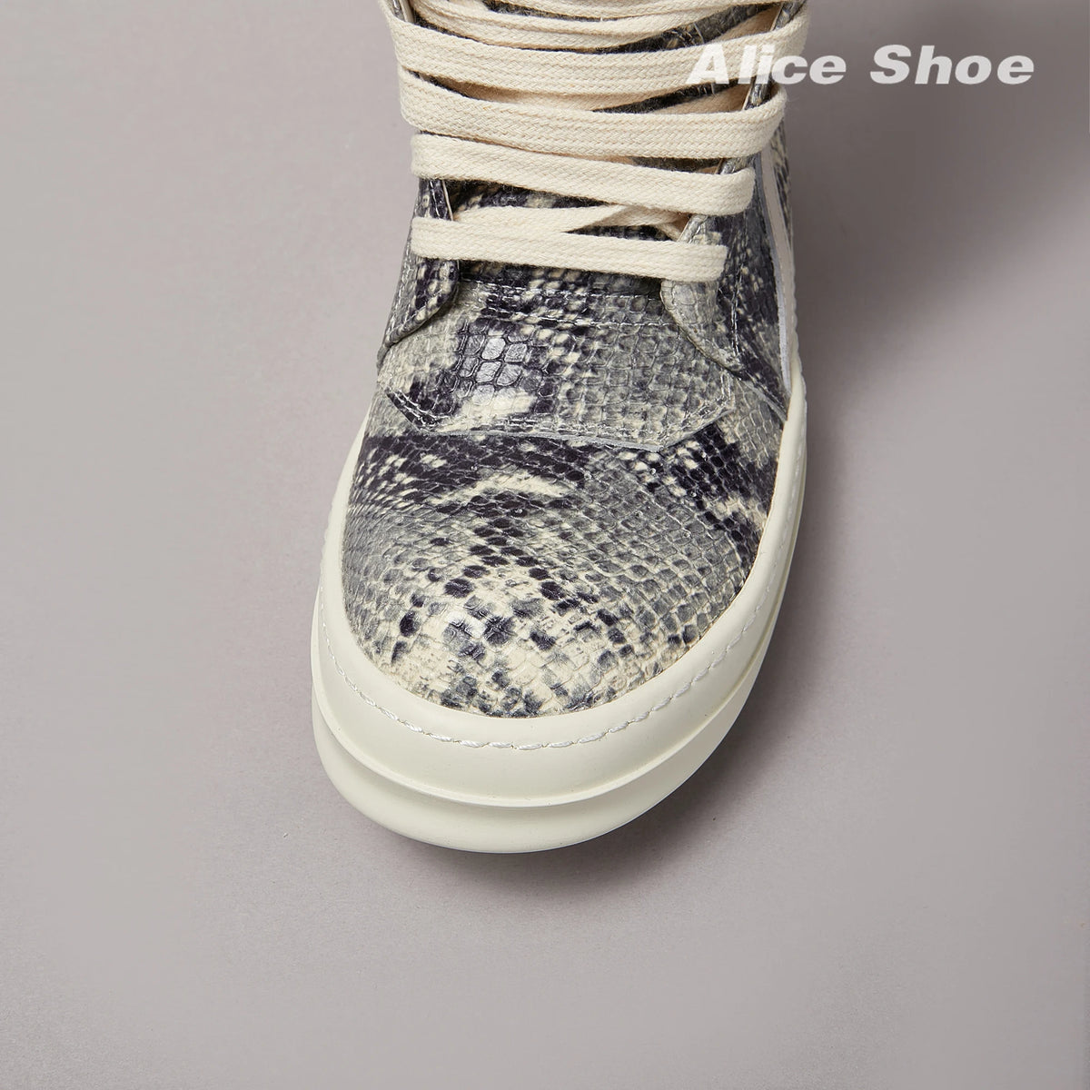 PENDRA Python Ash Grey Python-Embossed Leather High-Top Platform Ankle Boots