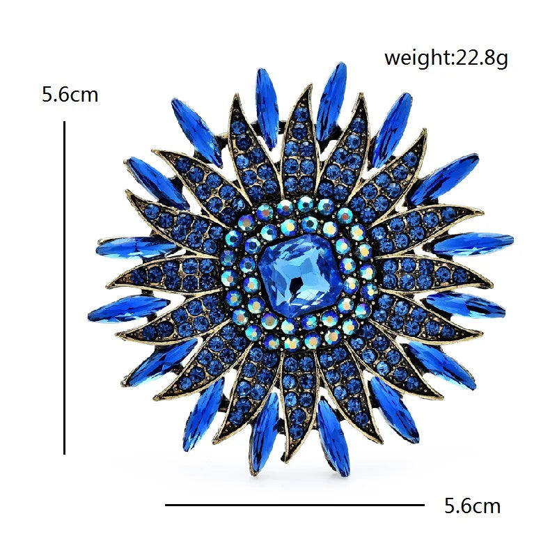 PENDRA Solara Sparkling Rhinestone Sun Brooch