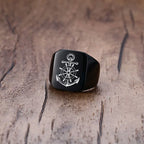 Men Viking Vegvisir Pirate Signet Ring, Free Custom Personalized Stainless Steel Finger Bands Ring for Boys, Amulet Jewelry Gift
