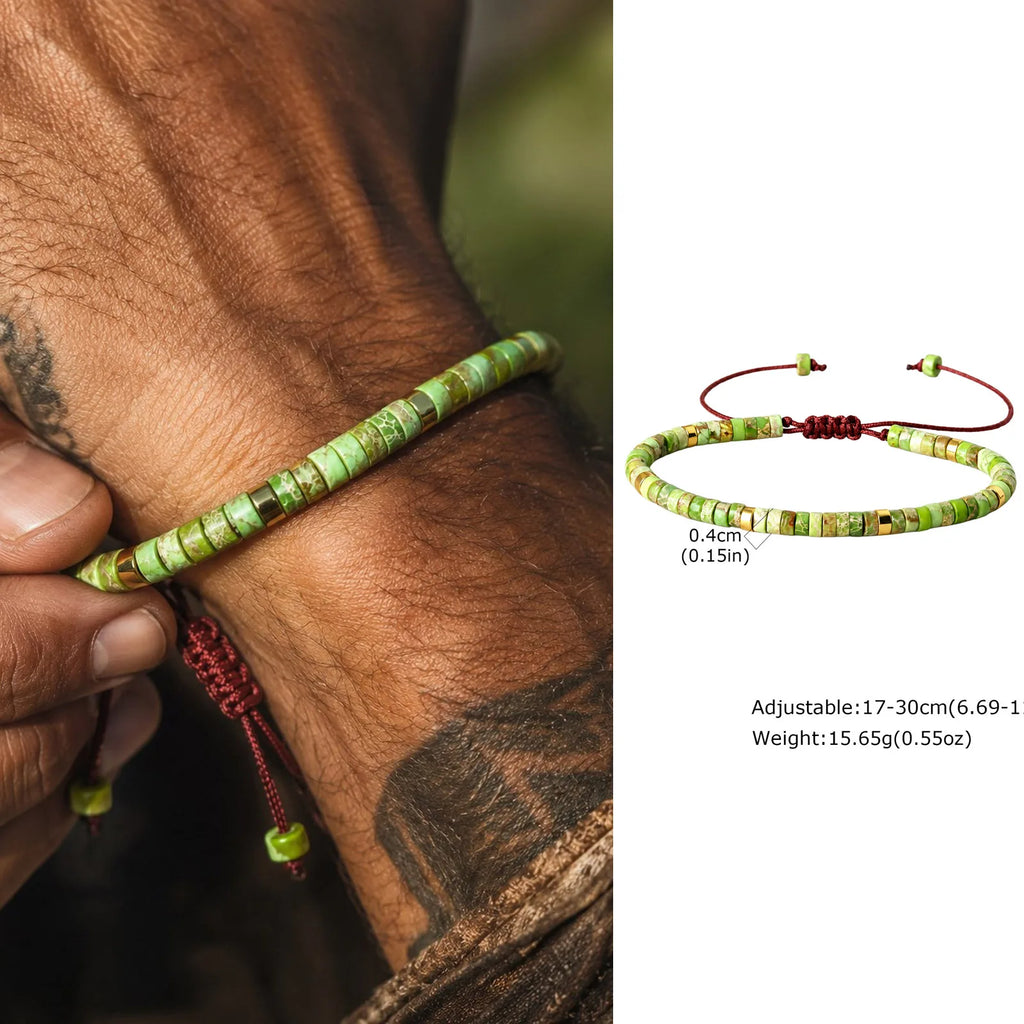 Bohemian Natural Stone Beads Bracelet for Men,Handmade Turquoise Adjustable Rope Wristband,Summer Trendy Jewelry Gift