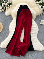 High waisted slim fit micro flared pants women in spring new design sense casual versatile solid color straight leg pants
