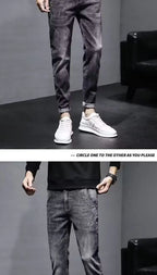Autumn 2025 New Jeans Men's Trendy Brand Retro Casual Trousers Student Fashion Printing Elastic Skinny Jeans Men Trousers