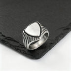 Vintage Shield Signet Ring for Men Boys,Retro Grey Stainless Steel Ring,Punk Statement Ring Gift for Father Son Husband BBF