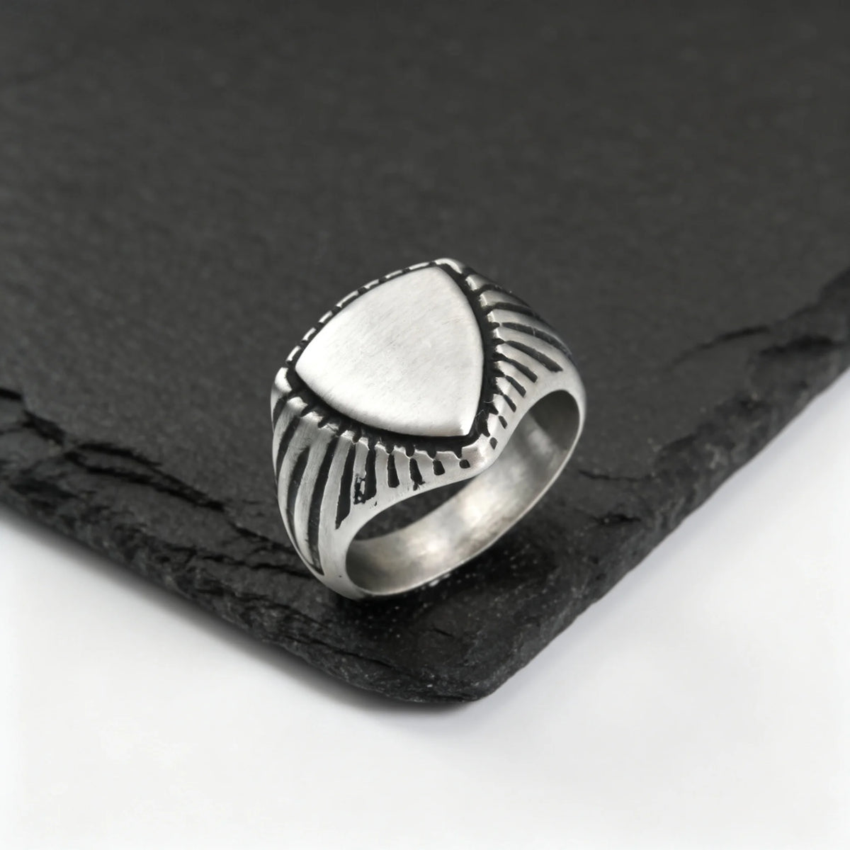 Vintage Shield Signet Ring for Men Boys,Retro Grey Stainless Steel Ring,Punk Statement Ring Gift for Father Son Husband BBF