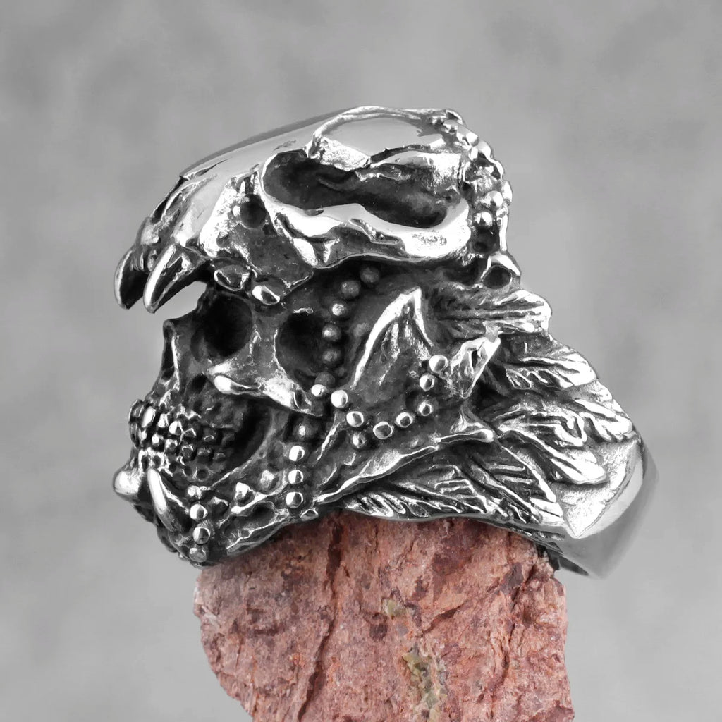 PENDRA Jaguar Warrior Skull Steel Ring