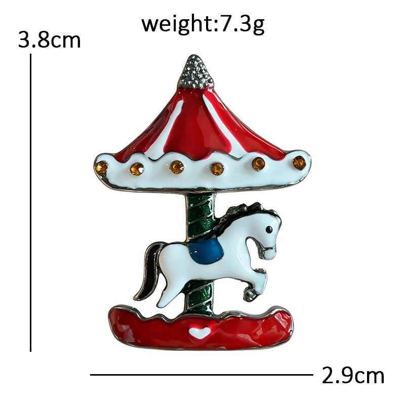 PENDRA Carousel Enamel Horse Brooch
