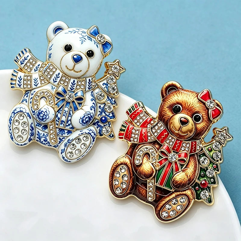 PENDRA Noel Rhinestone Christmas Bear Brooch