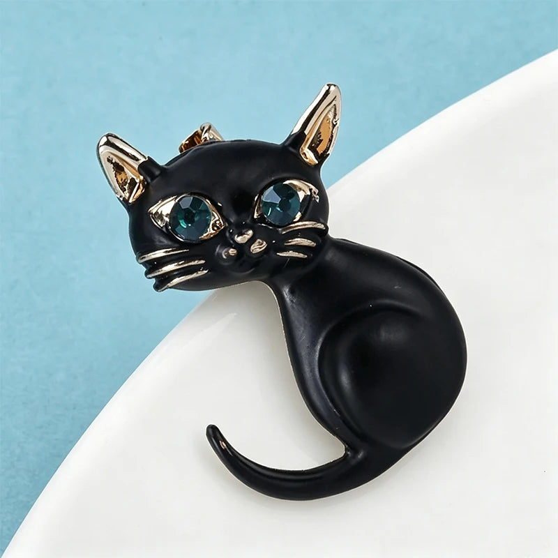 PENDRA Noircat Black Enamel Cat Brooch