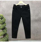 High-Quality Korean Street Men's Slim Jeans for Spring and Autumn with Denim Fabric and Casual Solid White Black Punk Trousers