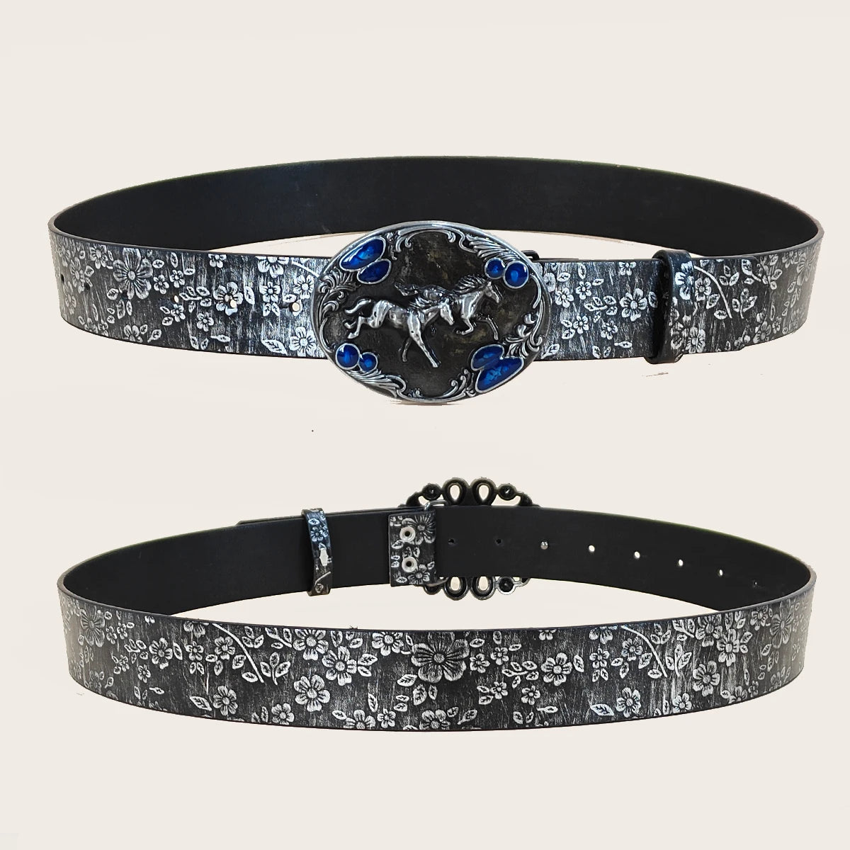 New Flora Pattern Men and Women's PU Leather Belt Casual Plus Size Jeans Waistband Luxury Desiner Fashion turquoise Belt Punk