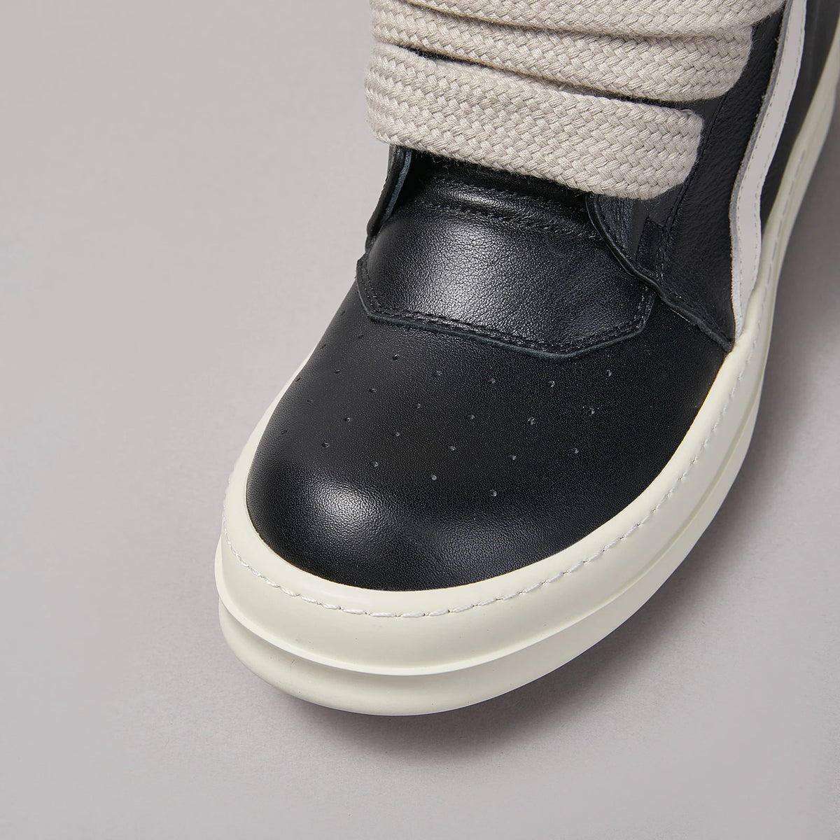 PENDRA Black Geobasket Black Leather High-Top Zip Jumbo-Lace Edition 2 Ankle Boots